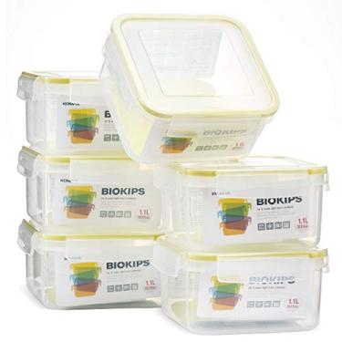 Imagem de Recipiente Quadrado de Armazenamento de Alimentos Komax Biokips 93,5 g (conjunto com 6) – hermético, à prova de vazamento com tampas de bloqueio – plástico livre de BPA – Seguro para micro-ondas, freezer e lava-louças – Tamanho compacto e empilhável