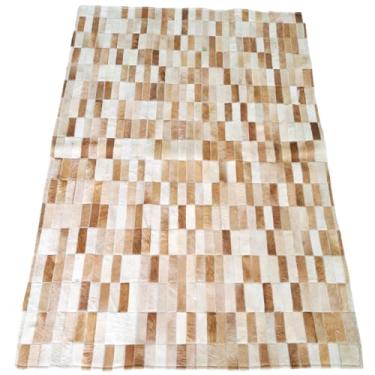 Imagem de Tapete De Couro Natural Legítimo Costurado 1,50 x 1,00 M (Bege Tiras)