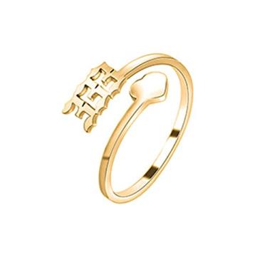 Imagem de COLORFUL BLING Anel delicado de ouro/prata amor coração anjo da sorte anel ajustável aliança de casamento aniversário anéis de compromisso para mulheres amizade bonito numerologia joias, Metal,