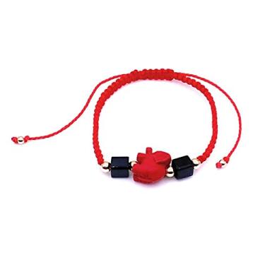 Imagem de Art & Designs by AA Pulseira de fio vermelho elefante da sorte com joia de proteção Azabache de pedra de jato simulada, Medium, Metal