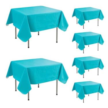 Imagem de Enjoyidea Toalha de mesa quadrada de vinil com forro de flanela - pacote com 6 toalhas de mesa azul-petróleo 137 x 137 cm à prova d'água para uso ao ar livre, capas de mesa de jantar, lençóis de