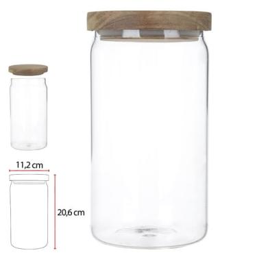 Imagem de Pote vidro borossilicato 1500ml com tampa de madeira acacia