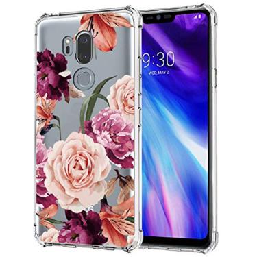 Imagem de Ueokeird Capa para LG G7 ThinQ, fina, à prova de choque, transparente, estampa floral, macia, flexível, capa protetora traseira para celular para LG G7 ThinQ (versão 2018) (flor roxa)