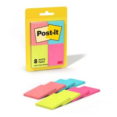 Imagem de Post-it Mini notas, 3,8 cm x 5 cm, 8 blocos, notas adesivas favoritas dos EUA, coleção Poptimistic, cores ousadas (verde, amarelo, laranja, roxo, azul), remoção limpa, reciclável (653-AU)