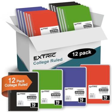 Imagem de EXTRIC Caderno espiral - Caderno espiral pautado universitário, pacote com 12, caderno espiral de 1 matéria, 70 folhas - 20 x 26 cm para escola, escritório, uso doméstico - Materiais escolares