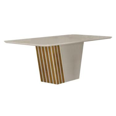 Imagem de Mesa de Jantar Liz 1,80 com Vidro Off White Freijó Off  Leifer Móveis