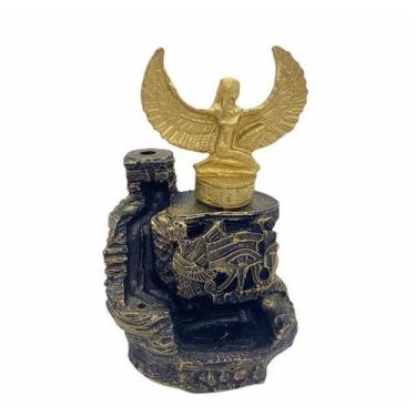 Imagem de Incensário cascata Ísis preto e dourado 12 cm resina - Lua Mistica