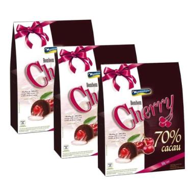 Imagem de 3 Caixas Bombom Cherry Meio Amargo 70%Cacau 160g MONTEVÉRGINE