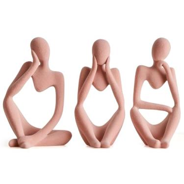 Imagem de FJS Decoração de prateleira de estátua Thinker - Estatuetas colecionáveis de veludo, decoração de sala de estar, esculturas modernas, decorações de casa para estante, mesa de café, escritório (veludo