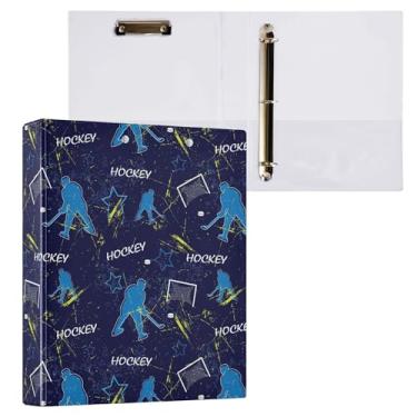 Imagem de Fichário redondo azul marinho de hóquei no gelo, 3 anéis, bola bandy, 3 anéis, para escritório, escola, material de trabalho, pasta de arquivos, capacidade para 200 folhas