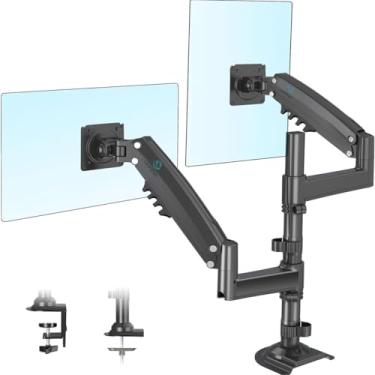 Imagem de Suporte Articulado de Mesa para 2 Monitores, Base com Fixação por Grampo, Padrão VESA, Braço Duplo em Metal