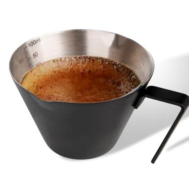 Imagem de YARRAMATE De Copos De Café Expresso De Aço Inoxidável Com Alça, Copo Medidor De Metal De Bico Duplo Com Escala Dupla, Copo De Café Expresso Com Boca Em Forma De V, 100 ML (Negro)