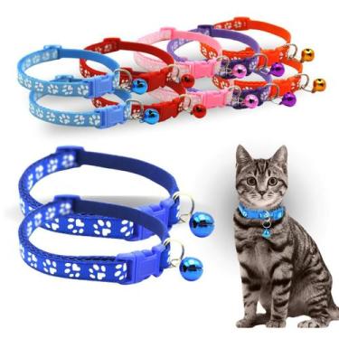 Imagem de 6 Coleiras para Gatos com Trava de Segurança e Sininho  Ajustável e Co