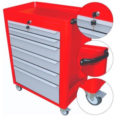Imagem de Carrinho Fechado Para Ferramentas Com 6 Gavetas Vermelho (C08) - Ferca