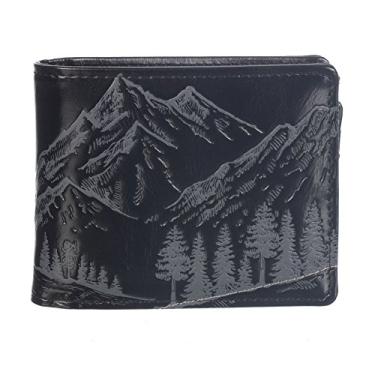 Imagem de Shag Wear Carteira masculina de couro vegano com 6 compartimentos para cartão de crédito, janela transparente para identidade, bolso para moedas com zíper e estampas icônicas, Cena de montanha, One