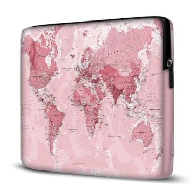 Imagem de Pasta Maleta Capa Case Para Laptop Notebook Compatível com MacBook, Dell, Samsung, Acer UltraBook, 15,6" Mapa Mundi Rosa