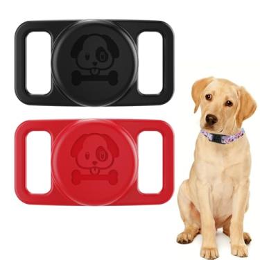 Imagem de Pacote com 2 porta-coleira para cães AirTag impermeável – capa de silicone para AirTags – Suporte oculto antiperda para coleiras, bolsas e mais – Acessórios AirTag (preto/vermelho)