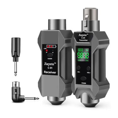 Imagem de Transmissor e receptor XLR sem fio UHF, adaptador de microfone dinâmico, tempo de uso de 8 horas, 16 canais, alcance de 164 pés, cinza escuro, adequado para baixo, guitarra, mixer de áudio, sistema PA