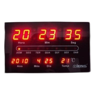 Imagem de Relógio de Parede Digital 30x19 cm Led Vermelho Herweg