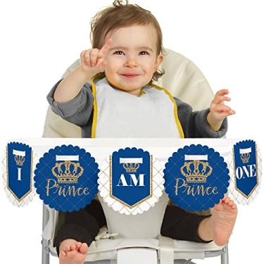 Imagem de Big Dot of Happiness Royal Prince Charming 1st Birthday - I Am One - Banner para cadeira alta de primeiro aniversário