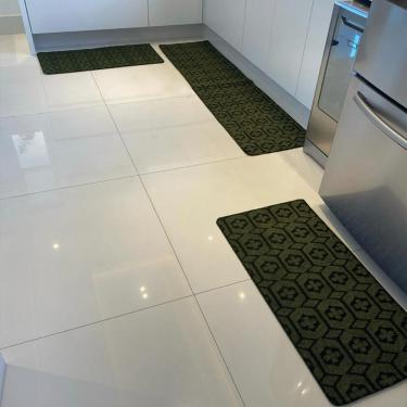 Imagem de Kit Jogo De Cozinha Carpete Geométrico Elegante 3pçs Verde