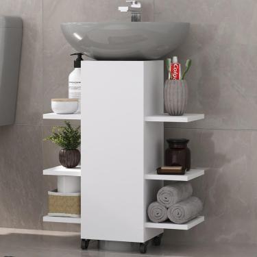 Imagem de Gabinete Armário De Banheiro Com Rodízios Para Pia De Coluna Multimóveis Mp5027 Branco