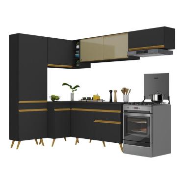 Imagem de Armário De Cozinha Completa De Canto Veneza Multimóveis V2052 Preto/dourado Preto/dourado