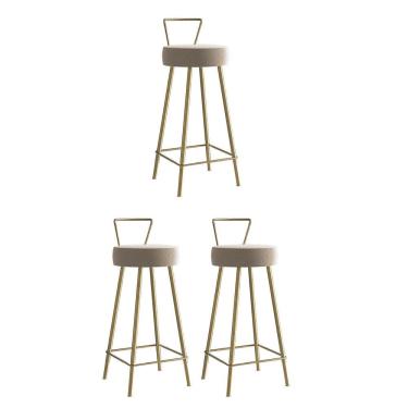 Imagem de Kit 03 Banqueta Alta Encosto Tays Eiffel Cozinha Bistrô Ferro Dourado Sintético Bege Amey Decor