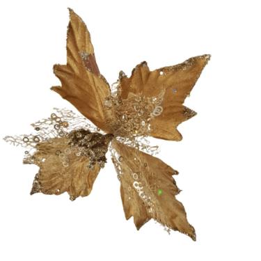 Imagem de Flor Artificial Natalina Poinsétia Dourada 19cm 20cm
