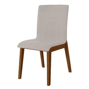 Imagem de Cadeira De Jantar Diamante Estofada Em Linho Bege Base Madeira Maciça Imbuia
