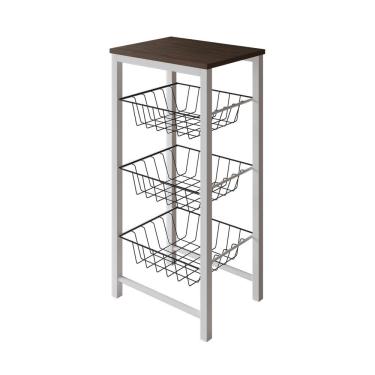 Imagem de Fruteira De Chão Cozinha Montada Aço Branco Cesto Preto Tampo Amêndoa Roma Cor: Branco