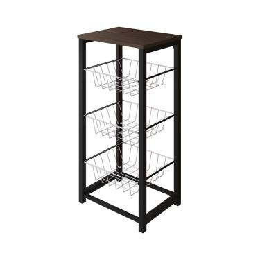 Imagem de Fruteira De Chão Cozinha Desmontada Aço Preto Cesto Branco Tampo Amêndoa Madri Cor: Branco