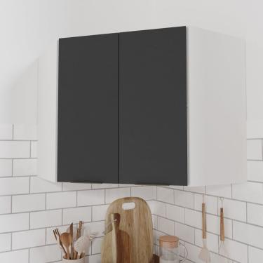 Imagem de Armário Aéreo Canto Oblíquo Puxador 150cm Ipanema Cabecasa Madeiramadeira Grafite Trama/branco