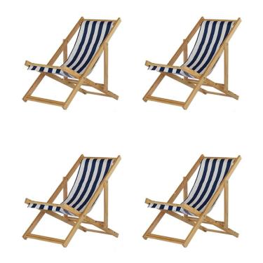 Imagem de Kit 4 Cadeira Espreguiçadeira Dobrável S-b-l Azul-branco