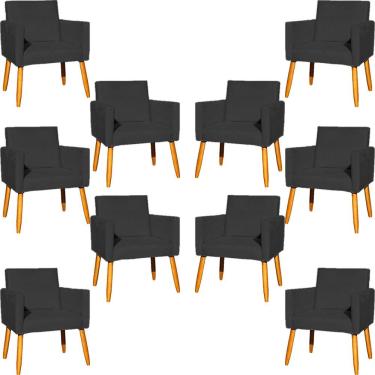 Imagem de Kit 10 Poltronas Decorativa Para Sala Nina Suede Cores Pé Palito 30cm Castanho - Preto, Suede