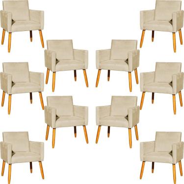 Imagem de Kit 10 Poltronas Decorativa Para Sala Nina Suede Cores Pé Palito 30cm Castanho - Bege, Suede