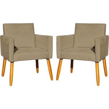 Imagem de Kit 2 Poltronas Decorativa Para Sala Nina Suede Cores Pé Palito 30cm Castanho - Suede