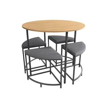 Imagem de Mesa De Sala Jantar Li038 C-tampo 90 Cm + 4 Banquetas Freijó-preto Fosco