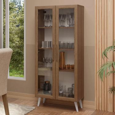Imagem de Cristaleira 70 Cm 2 Portas De Vidro Com Pés Cônicos Rustic/branco Madesa Rustic/branco