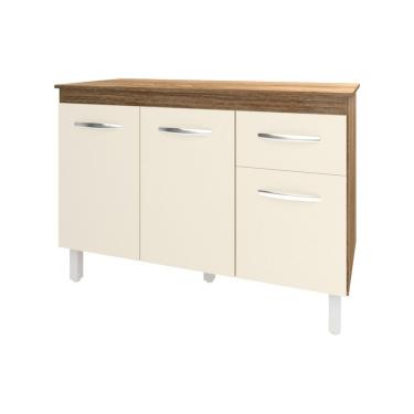 Imagem de Balcão Gabinete Para Pia 118 Cm Cozinha Aline Savana Off White Com Tampo Tampão 120 Cm Savana