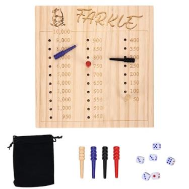 Imagem de NQEUEPN Dice Tray Scoreboard, 5.9 Inch Wooden Farkle Board Score Pads with 6 Dice and 4 Markers Farkle Classic Dice Game for Adults Kids Family Party Travel Game