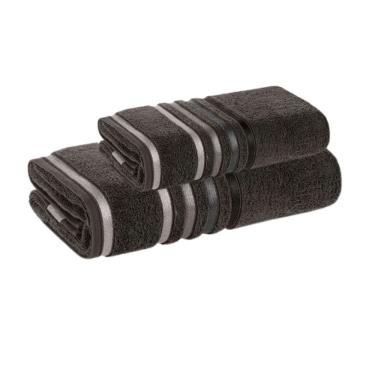 Imagem de Jogo de Toalha Banhão e Rosto Lumina Unika Karsten Cinza Carbono Fio Penteado