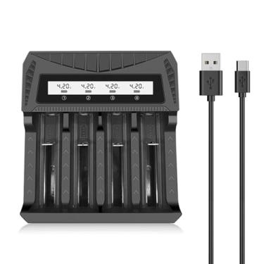Imagem de GSPIM Carregador De Bateria 18650, 4 Compartimentos Com Visor Lcd Universal Inteligente Para Baterias Recarregáveis Li-Ion Lifepo4 Ni-Mh Ni-Cd Aa Aaa C 26650 16340 18350 18500 10440 14500 Rcr123A