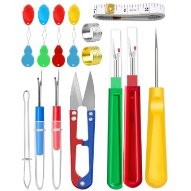 Imagem de CousDUoBe Abridores De Costura Para Kit Costura, 2 Descosturadores Linha Grandes E Pequenos, 8 Enfiadores Agulha, Dedais, Enfiador Cordão, Fita Métrica, Furador