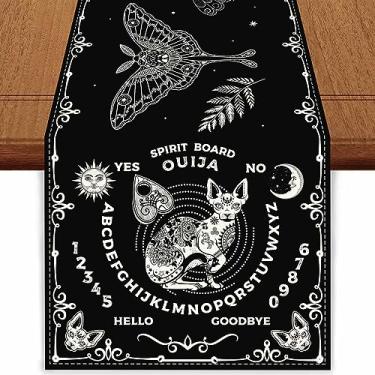 Imagem de FARMNALL Toalha De Mesa Linho Com Tabuleiro Ouija, Mística, Astrologia Boho, Decoração Tarô, Gótica E Suprimentos Para Escritório Doméstico, 13 X 72 Pol.