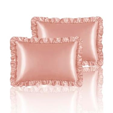Imagem de HommxJF Fronhas De Cetim Sedoso Com Babados Para Cabelo E Pele, Conjunto Padrão 2 Seda Em Ouro Rosa Fecho Envelope Decoração Quarto Princesa