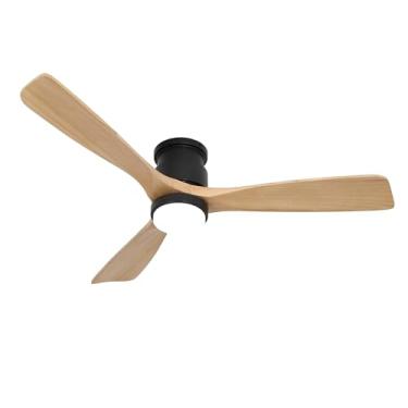 Imagem de revoici Ventilador De Teto Embutido Com Controle Remoto, 52 Polegadas, Madeira Natural, Temporização, 6 Velocidades, Motor Dc Reversível Silencioso, 3 Controladores Temperatura, Função Iluminação Me