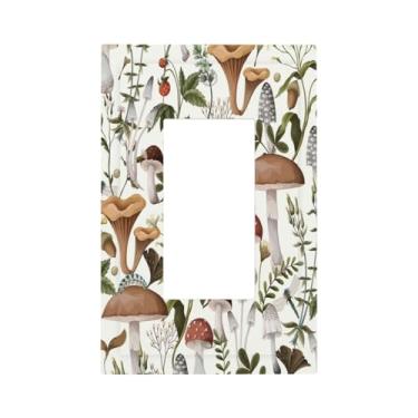 Imagem de Boho Floral 1 Gang Rocker Light Switch Cover Decorativo Parede Placas de Parede Cogumelo Vintage Plantas Placas de Parede GFCI Tomadas Elétricas Capa para Quarto, Banheiro, Quarto, Casa