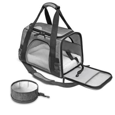 Imagem de Bolsa De Transporte 43x28x25 Cinza e Bebedouro Dobrável Portátil Cinza