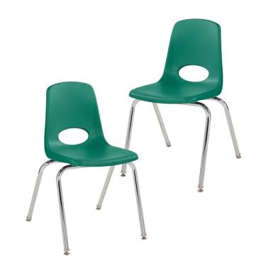 Imagem de Cadeira escolar 45,7 cm, assento empilhável para estudantes com pernas de aço cromado e deslizadores giratórios; para sala de aula, escola em casa ou escritório - verde (pacote com 2), 13050-GN